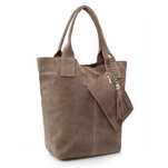 VERA PELLE torebka zamszowa worek shopper z saszetką V093 taupe