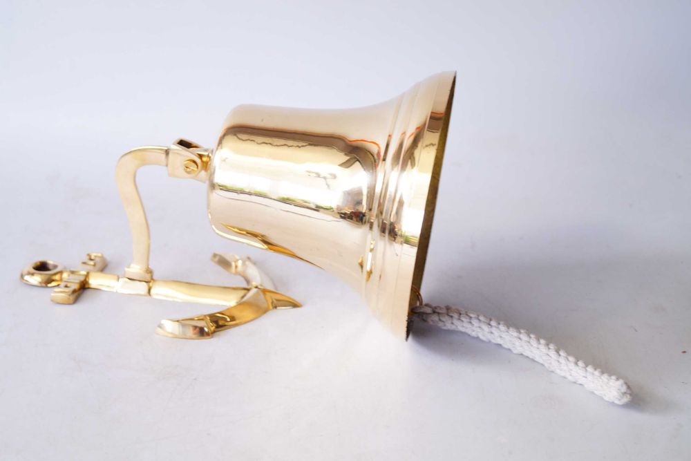 Duży mosiężny dzwonek kotwica marynistyka z sznurem dzwon