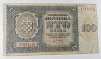 Stary Banknot kolekcjonerski Chorwacja 100 Kuna Kun 1941