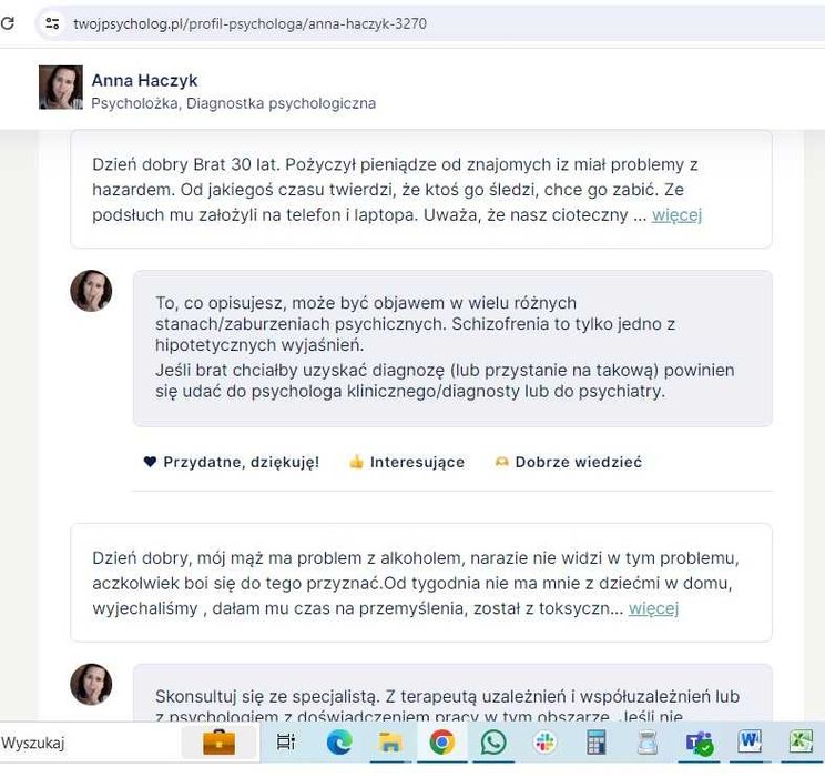 Psycholog - pomoc, terapia, interwencja, konsultacja - online