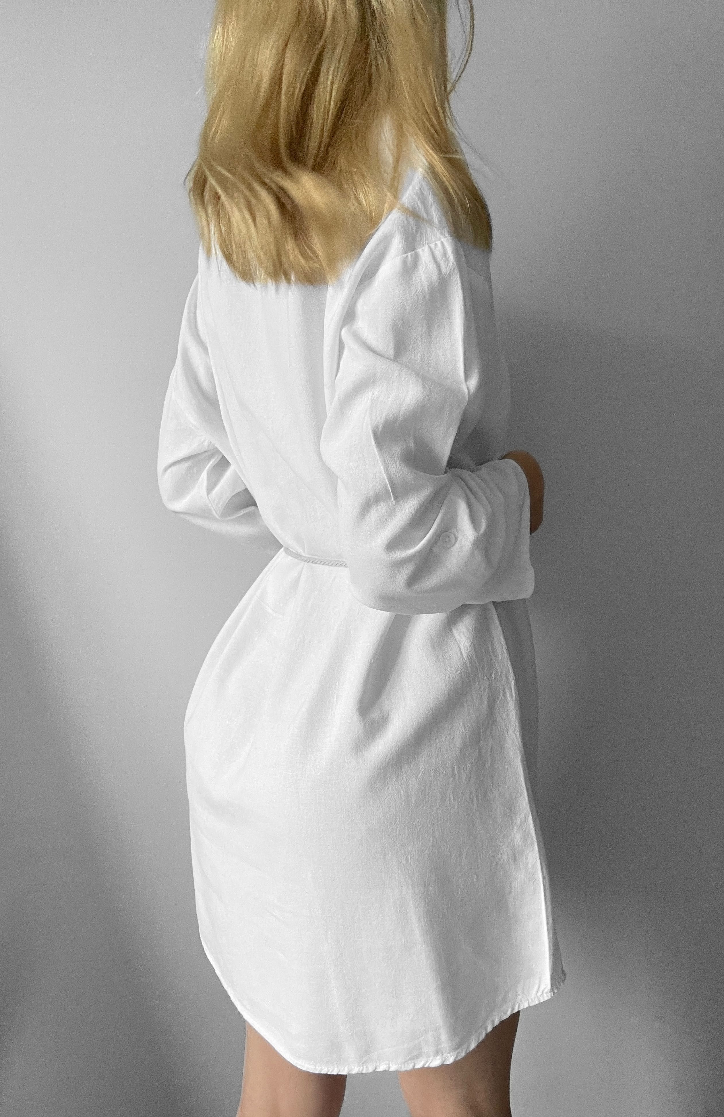 Biała sukienka mini krótka len wiskoza lniana jakość premium wiosna