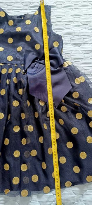 Sukienka elegancka dziewczynka tiulowa kropki granatowa wesele 128 H&M
