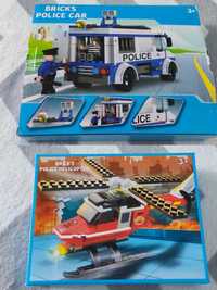 2 zestawy klocków bricks helikopter policyjny i radiowóz