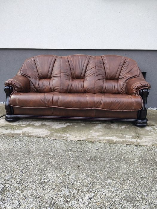 Komplet wypoczynkowy 3-2-1dębowy skóra naturalna