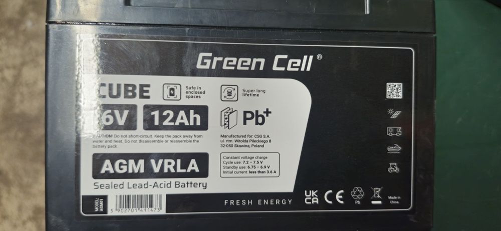 Green cel akumulatory 6 v 12 ah nowe!