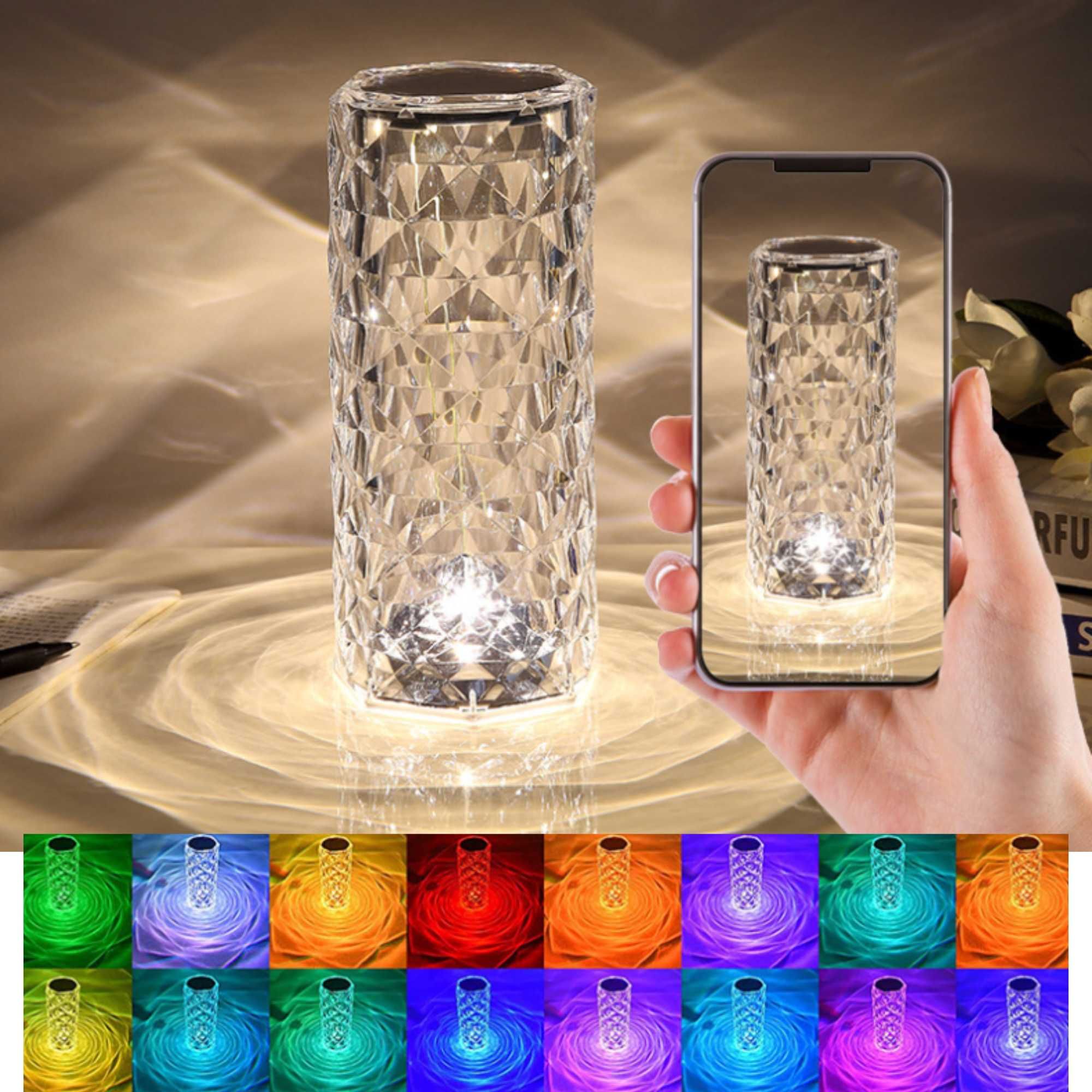 Kryształowa Lampka Nocna DIAMENTOWA Róża Lampa LED Dotykowa + PILOT