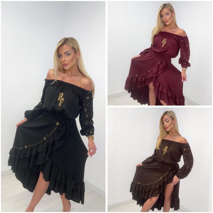 Komplet Paparazzi Fashion dzianina cyrkonie kamienie rozmiar uni