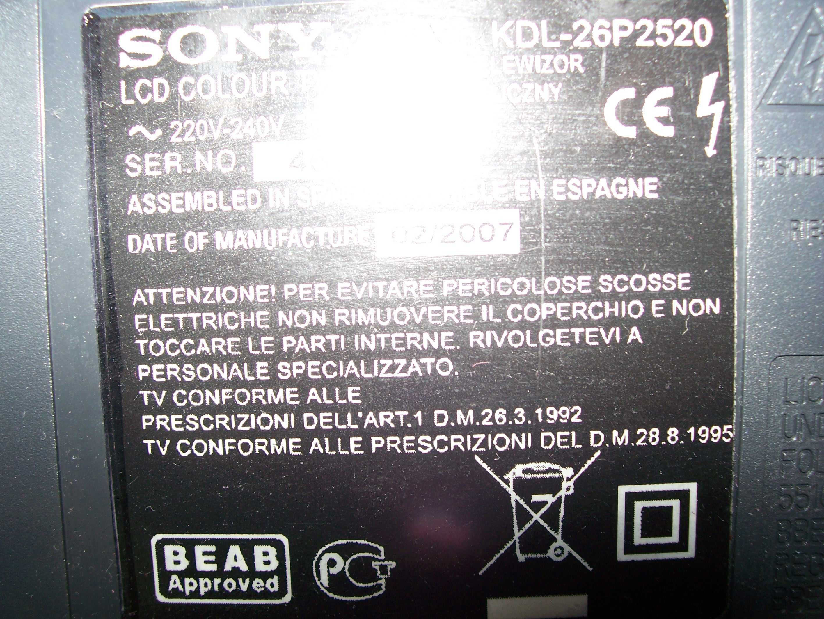 Sony Bravia 32 cale KDL26P2520 + dwa piloty