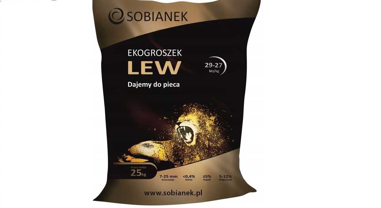 Ekogroszek Sobianek Lew workowany 29 MJ/kg - dostawa winda lub HDS