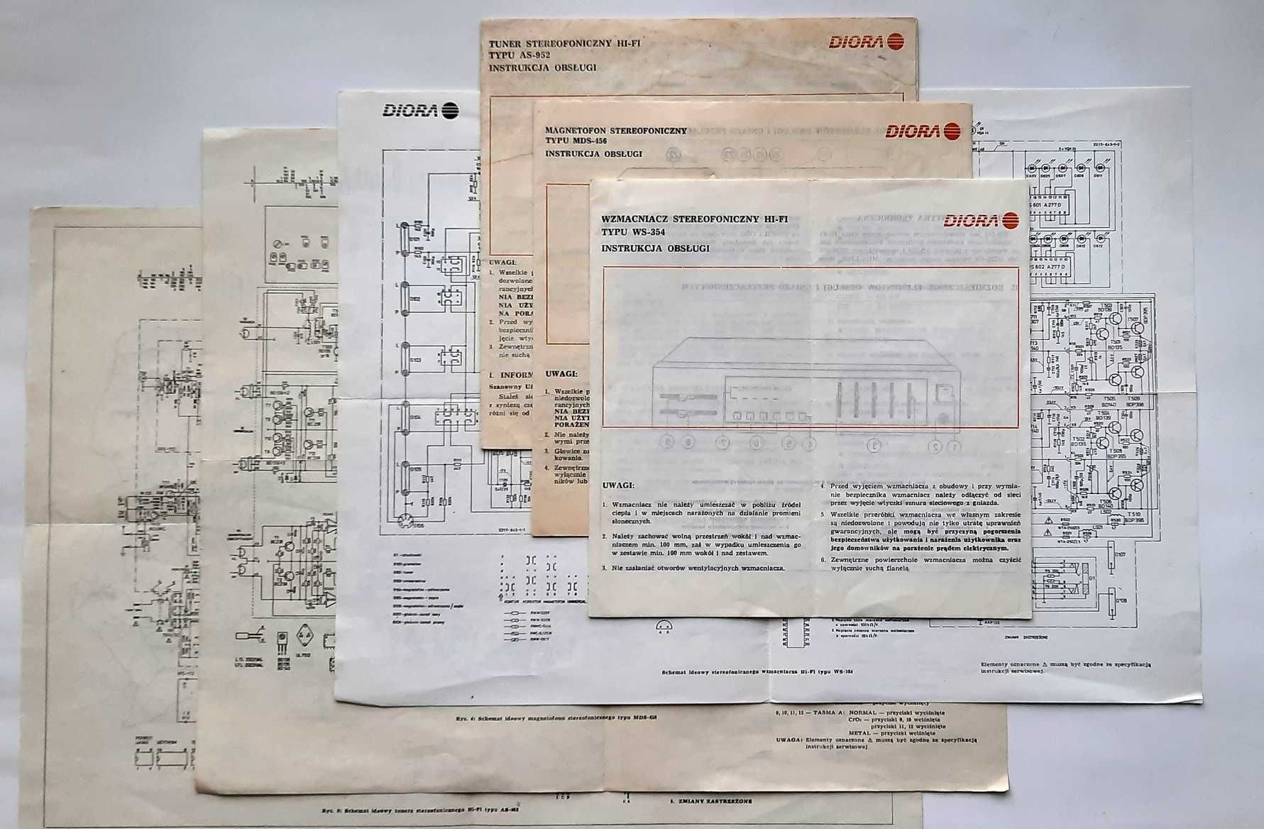 Instrukcje obsługi schematy mała wieża DIORA pamiątka PRL.