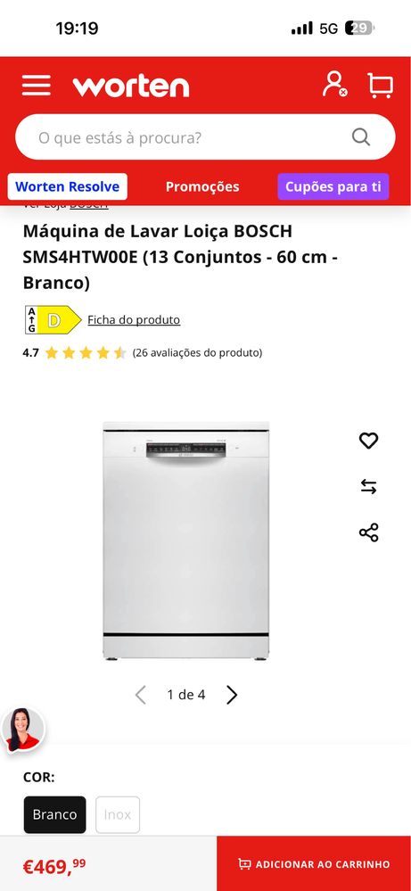 Máquina de Lavar Loiça BOSCH SMS4HTW00E (13 Conjuntos - 60 cm