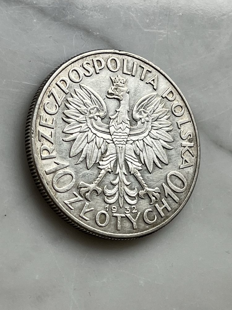 10zł 1932r, głowa kobiety. Srebrna moneta w pieknym stanie