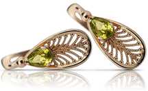 Kolczyki różowego czerwonego 14k złota 585 z peridotem vec067 Vintage