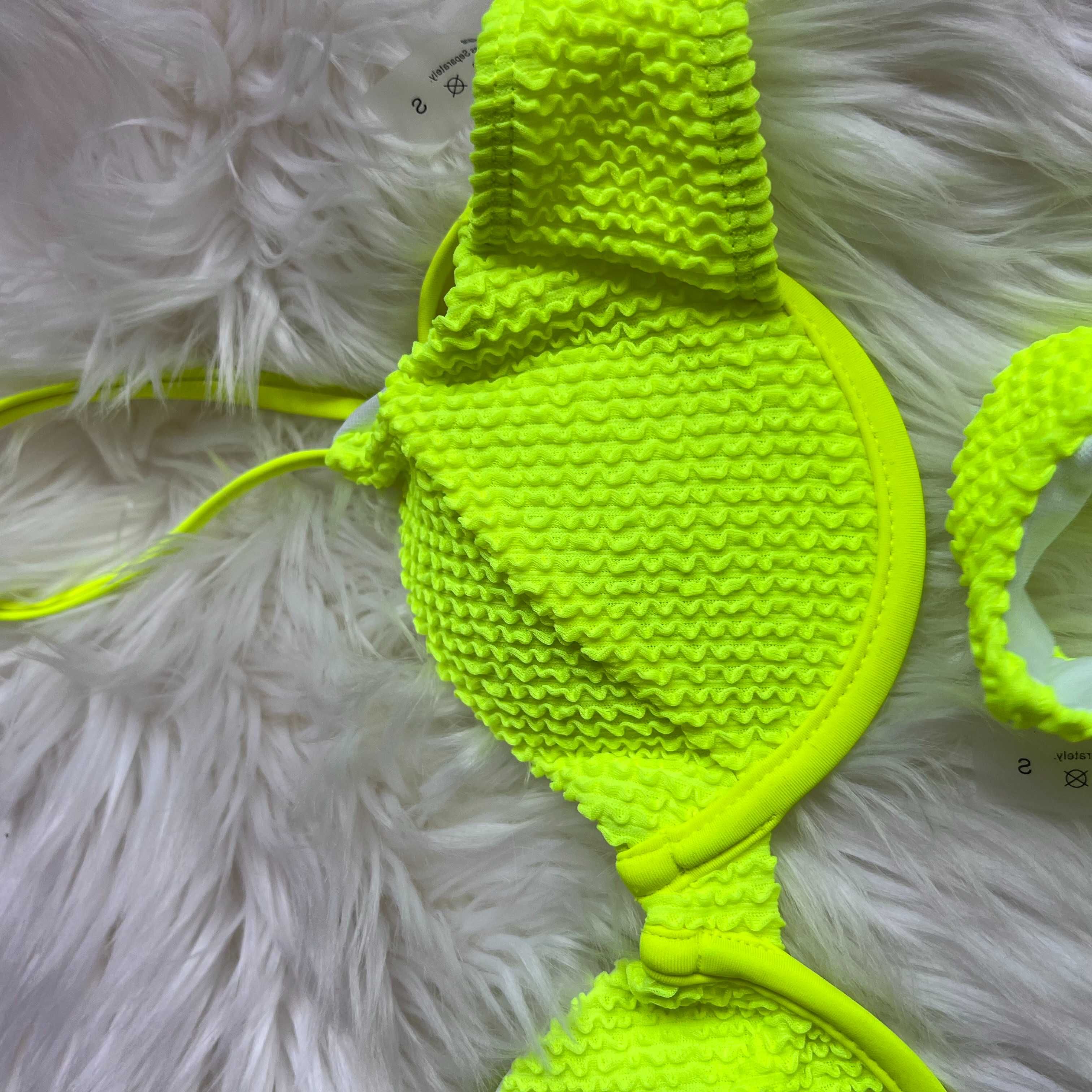 kostium kąpielowy bikini marszczone neonowe żółte neon na lato hit s