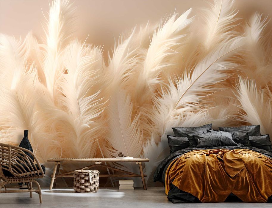 Fototapeta Beżowe Pióra Widok Natura Subtelna 3D Twój Rozmiar + KLEJ
