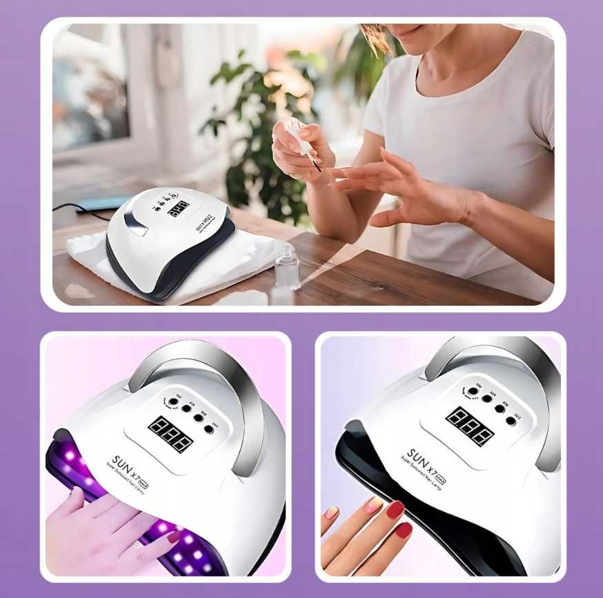 Lampa uv do paznokci led 180w do hybryd żeli mocna sun x7 biała lcd