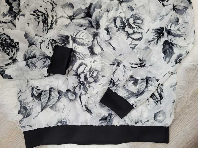Szaro-czarna, przezroczysta bluzka w kwiaty, Atmosphere, 34 (XS)