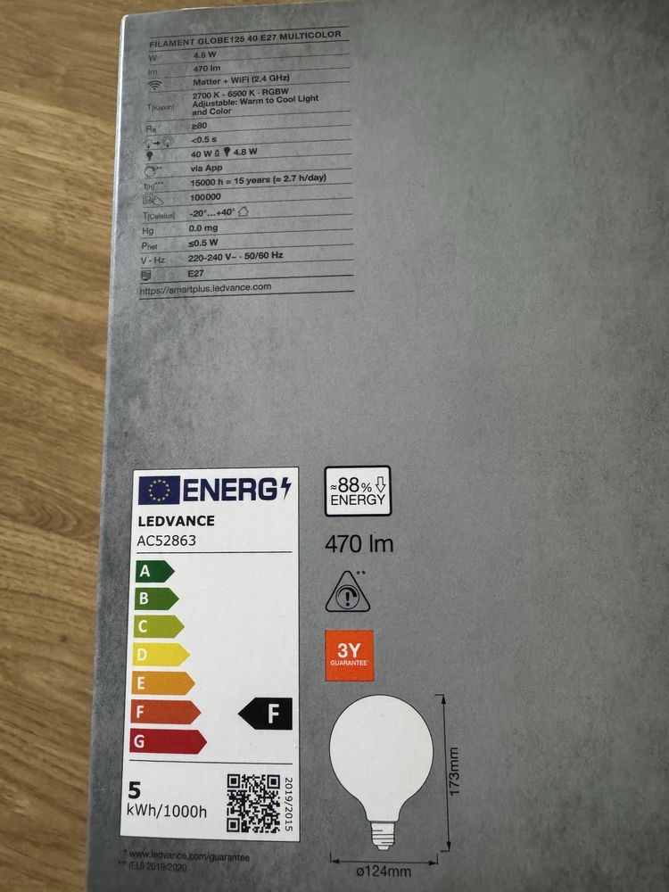 Ledvance e27 RGBW Globe Matter Retro Vintage Filament
