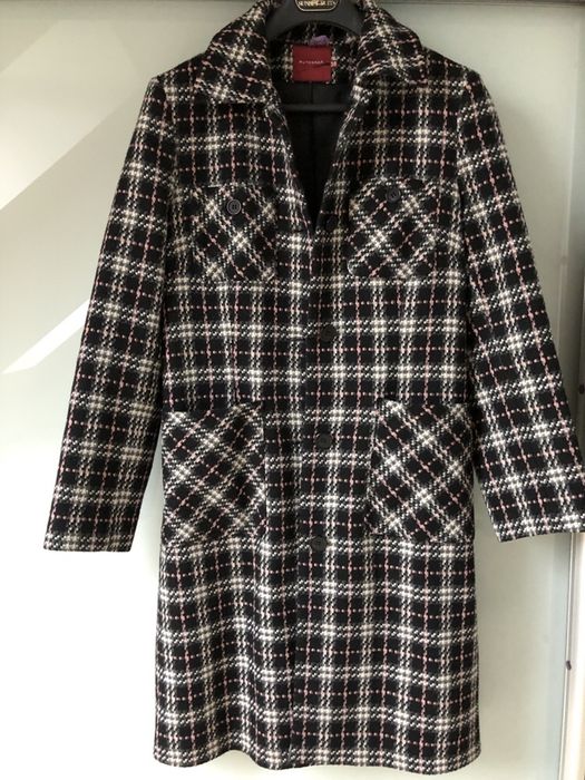 Autograf płaszcz w kratę z wełną rozm. 38, M