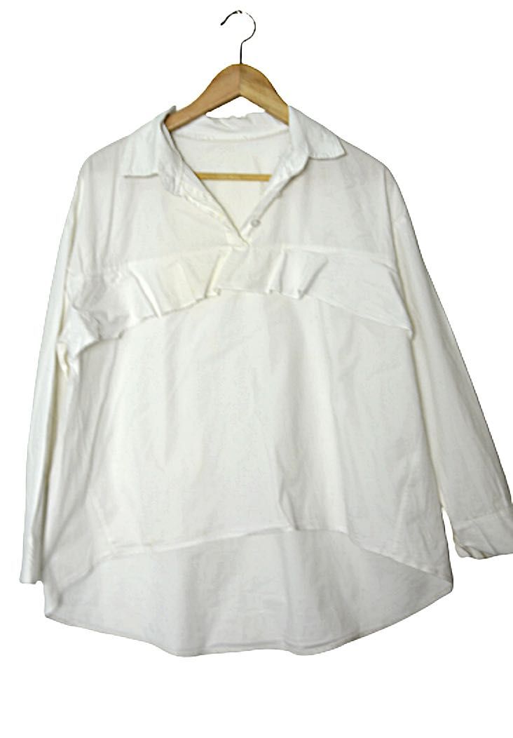 Włoska bawełniana bluzka asymetryczna falbany l xl xxl 40 42 44