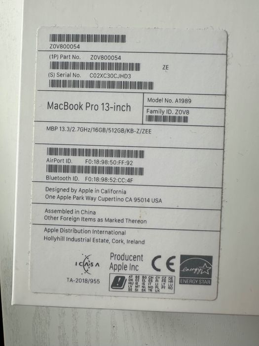 Apple MacBook Pro A1989 (2018) 13,3" Space Gray, Touch Bar