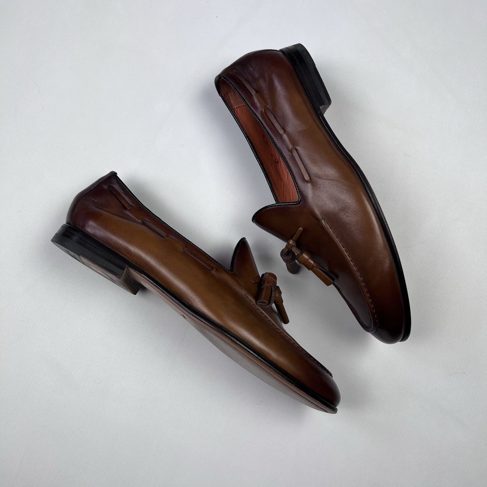 Santoni leather loafers шкіряні лофери туфлі люкс італія