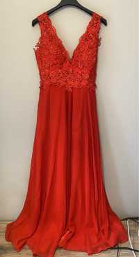 Czerwona suknia długa studniówka wesele impreza bal