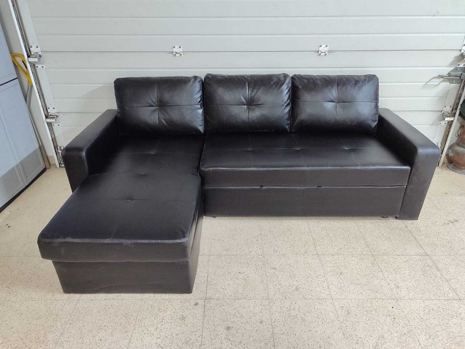 Sofá Chaise Long em pele preta