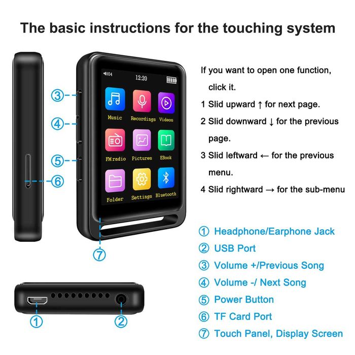 MP3 Player, Searick 16G MP3 Player with Bluetooth 4.2, 2.4"