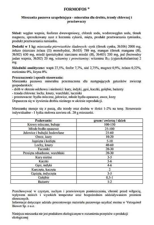 FORMOFOS mieszanka dla zwierząt VETOQUINOL 1,5kg 1325