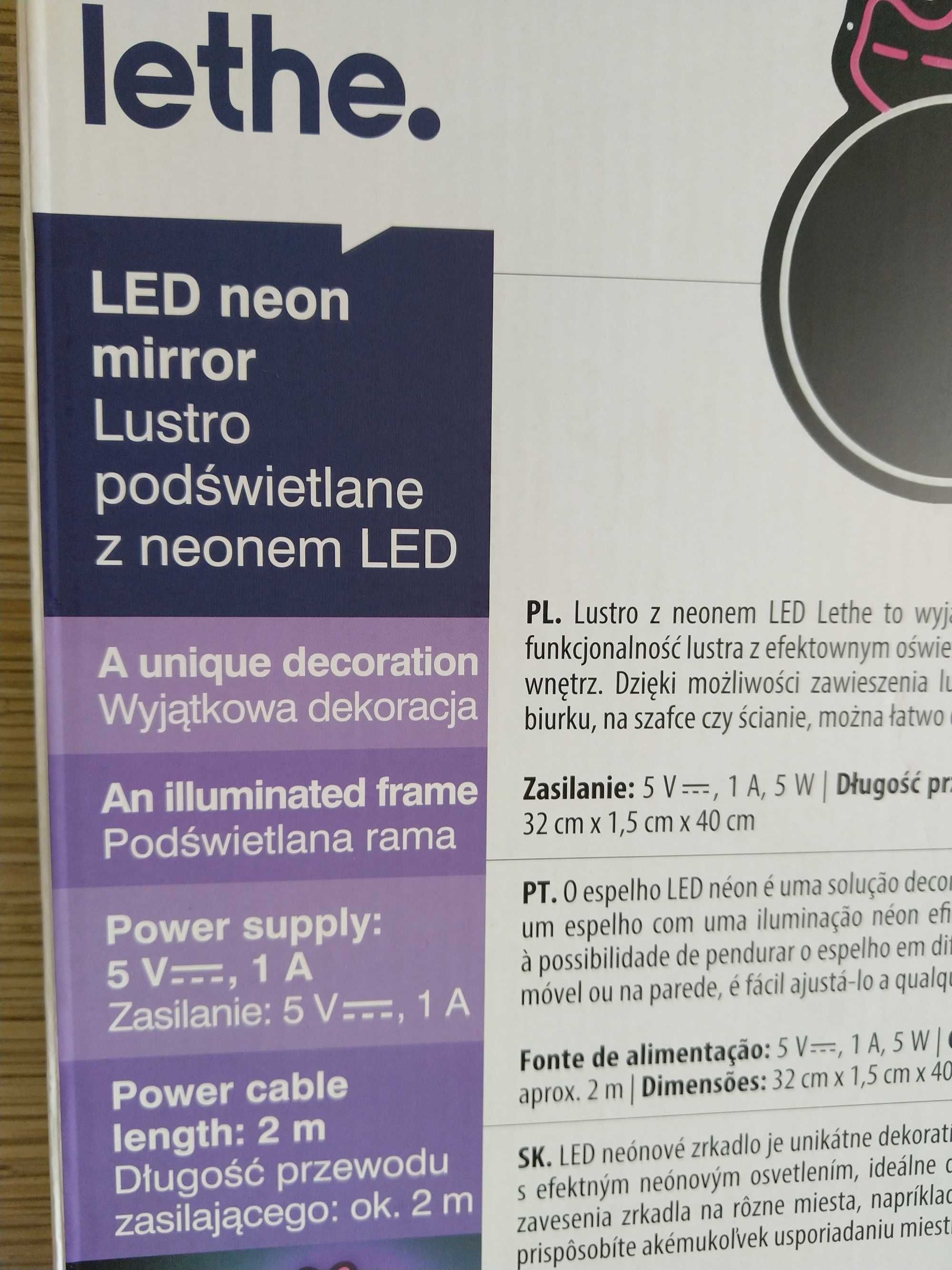 NOWE Lustro Podświetlane z Neonem LED Kot Kotek z Podświetleniem LETHE