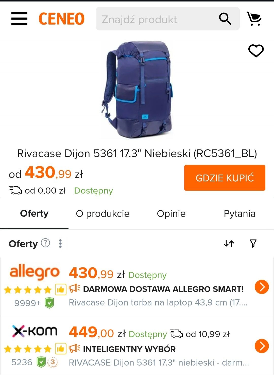 Plecak RIVACASE Dijon 5361 17.3" niebieski