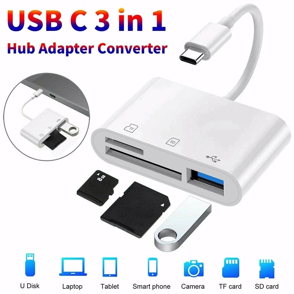 OTG картридер 3в1 USB tupe-c SD micro карта TF