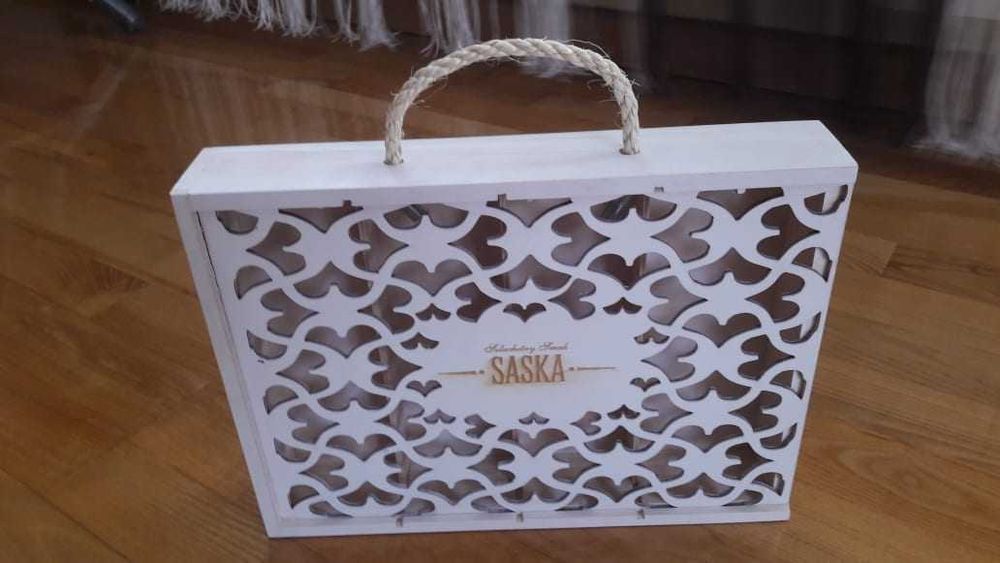 Skrzynka ażurowa pudełko drewniane Saska sznurek szkatułka