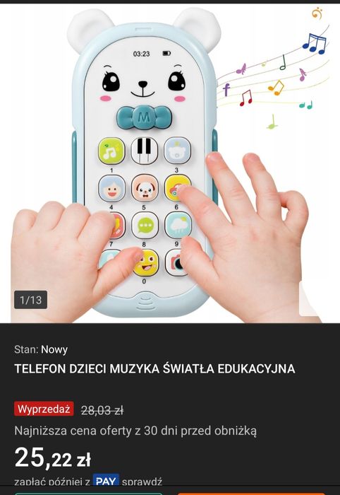 Zabawkowy telefon z dźwiękami, muzyką i światełkami
