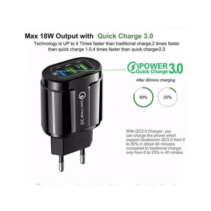 Szybka Ładowarka Sieciowa Usb 3A Qc 3.0 3Xusb