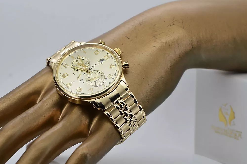 Złoty zegarek 14k 585 z bransoletą męski Geneve elegancki Gdańsk