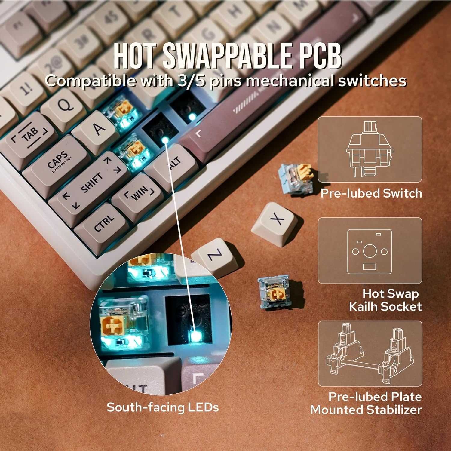 Epomaker RT100 Retro White 95% US ASNI бездротова механічна клавіатура