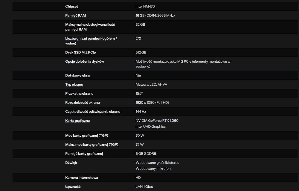 Laptop MSI GF65 i7-10750H/16GB/512 RTX3060 ekran 144Hz