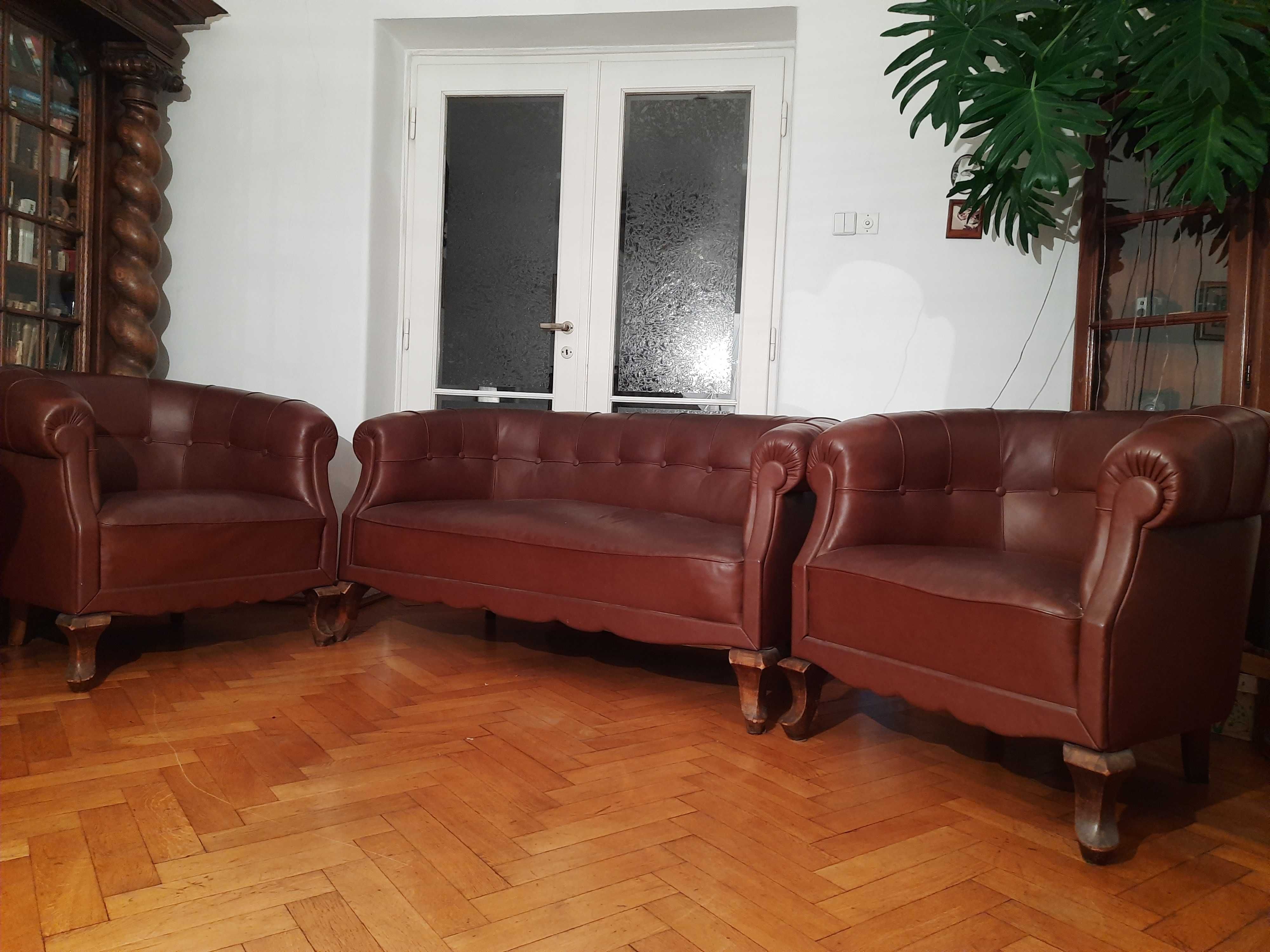 2 skórzane fotele i 2 osobowa sofa - komplet