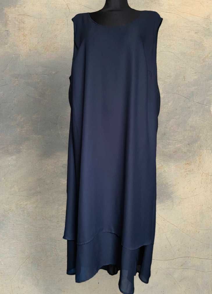 Sukienka maxi, dress, prosta, bez rękawów, granatowa, długa, 44/XXL