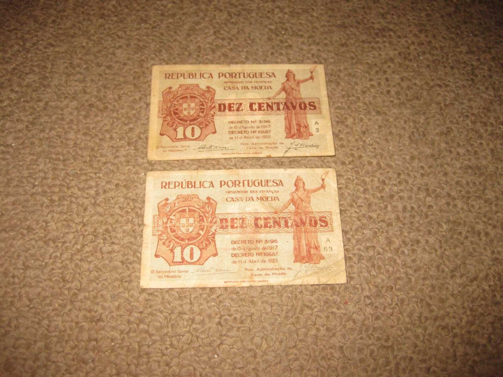 2 Notas/cédulas de Portugal "10 Centavos" MBC