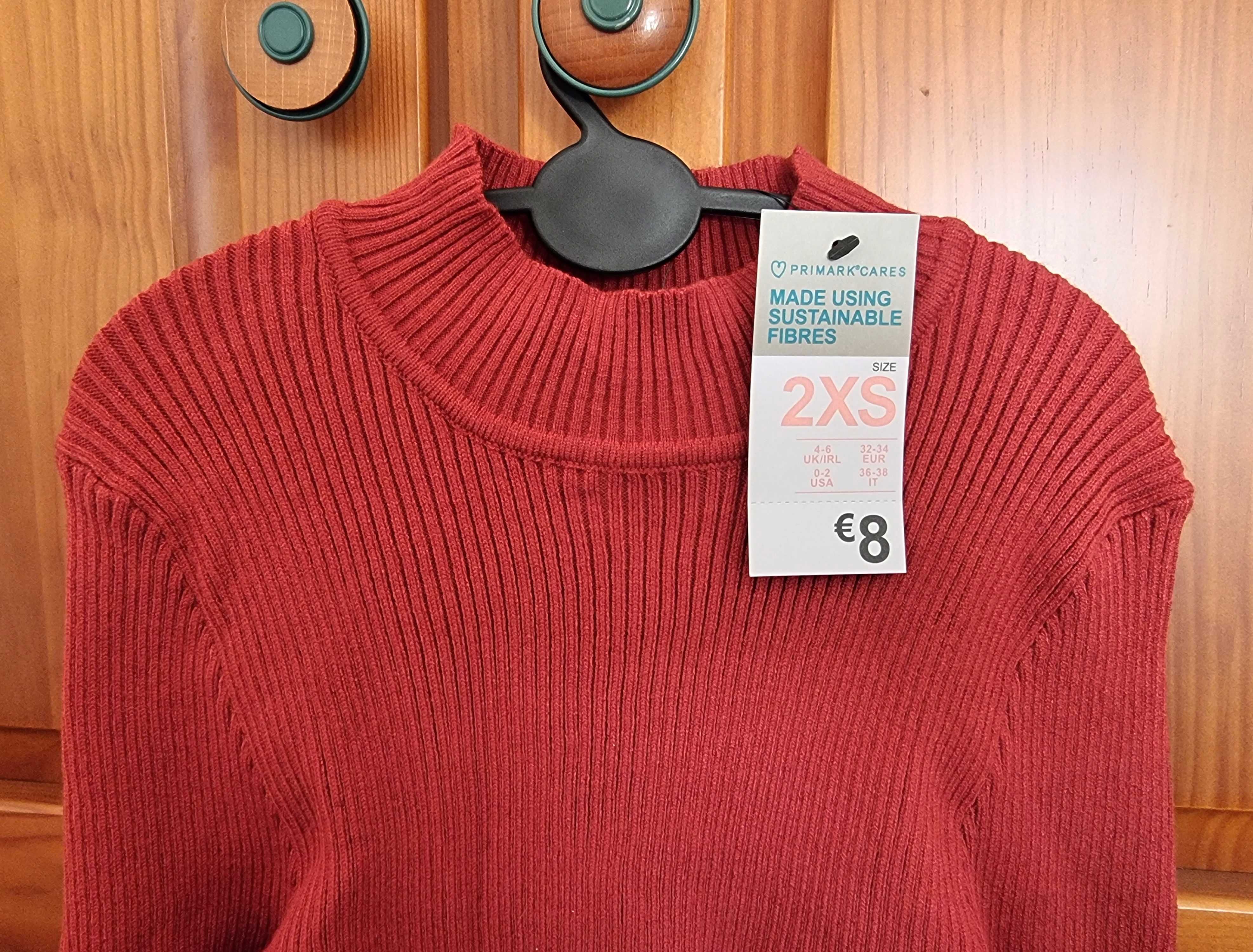 Camisola de malha cor de tijolo Primark, tam 2XS - nova com etiqueta