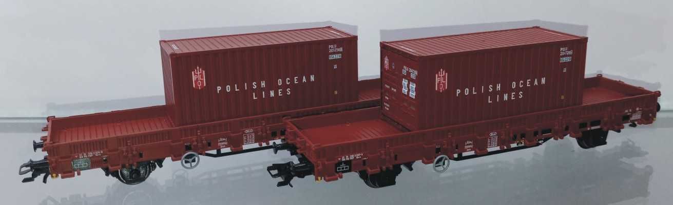 2 x wagon platforma z kontenerem PLO, PKP EP. IV, skala H0  TRIX 24555