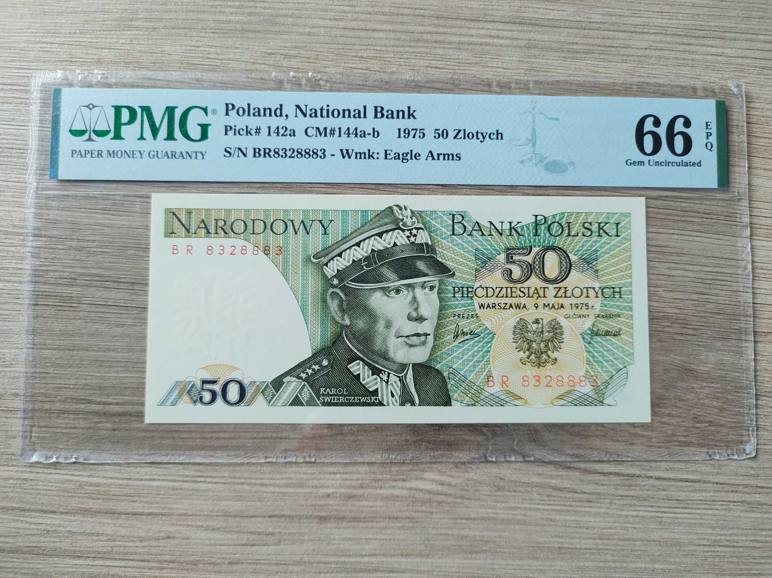 Banknot 50 zł 1975 seria BR PRL PMG66EPQ GRADING