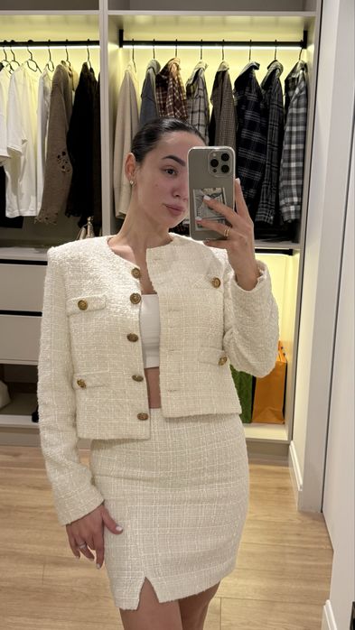 Костюм твідовий молочний з спідницею