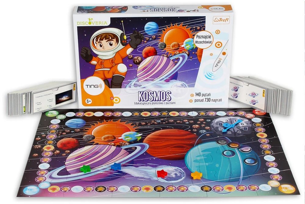 Zestaw trzech gier edukacyjnych dla dzieci wraz z mówiącym długopisem.