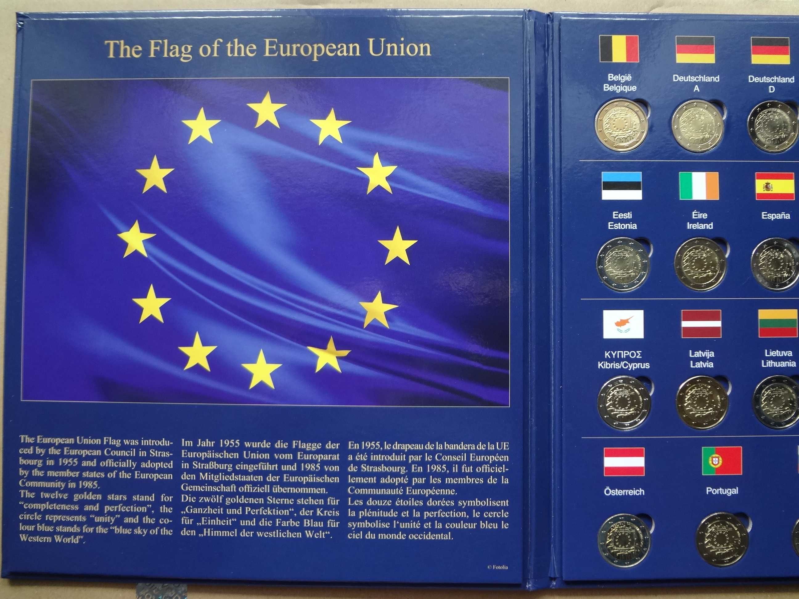 Komplet monet 2 euro 2015 r. 30 lat flagi europejskiej w albumie.