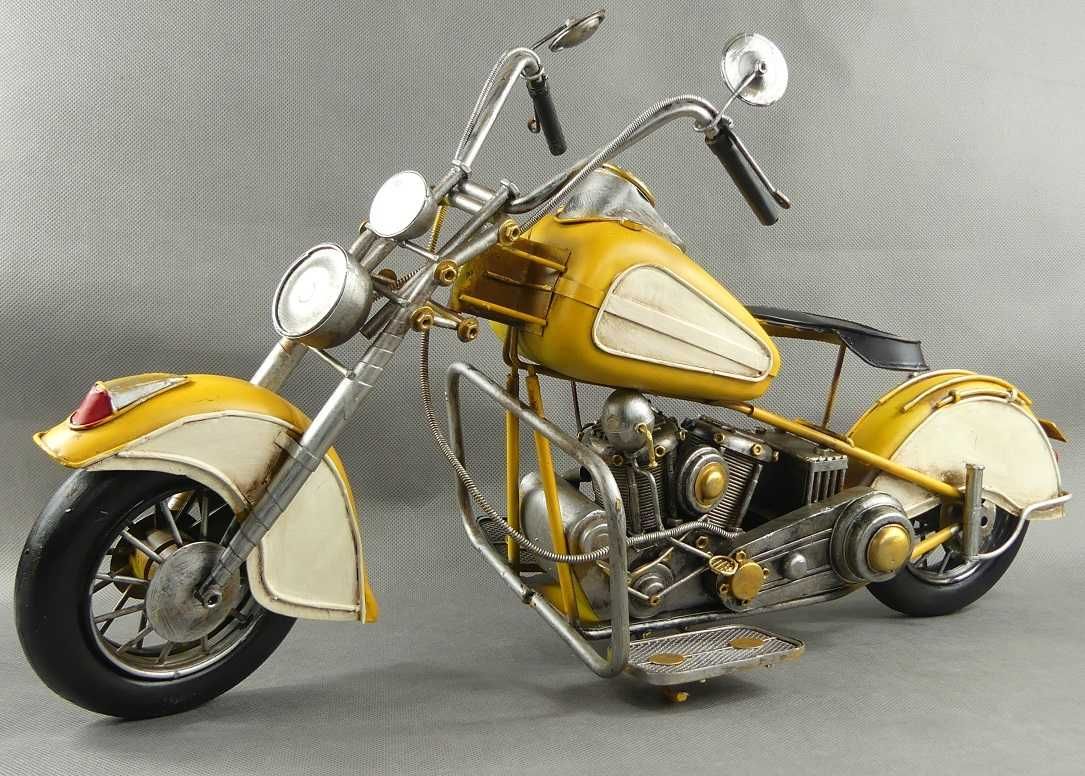 MEGA Metalowy żółty MOTOR retro pojazd 58 cm motocykl