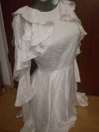 Sukienka biała falbanki ASOS bez pleców sexi glamour 38 karnawał